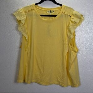 C&C California Women's Yellow Ruffle
Eyelet Sleeve Blouse 3X